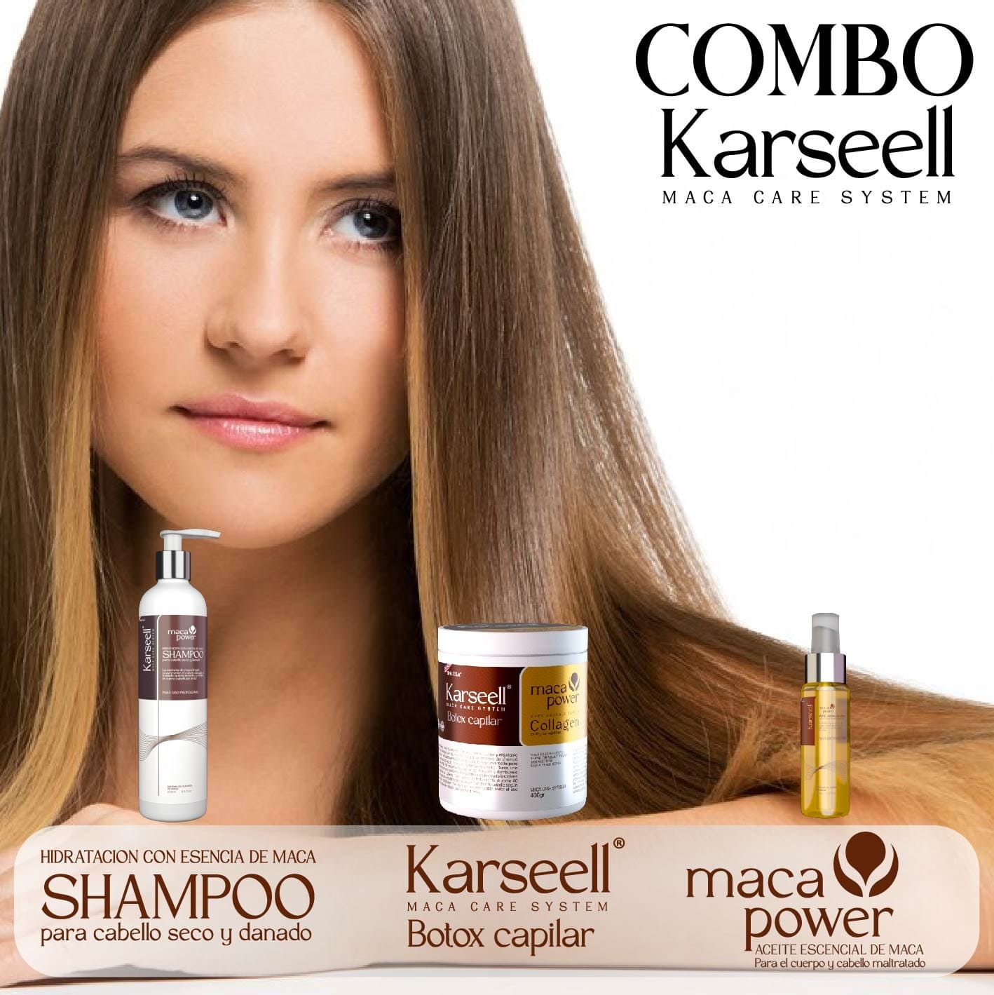 COMBO 3 EN 1  Karseell Bótox Capilar ® + Shampoo Reparador + Aceite de Argán